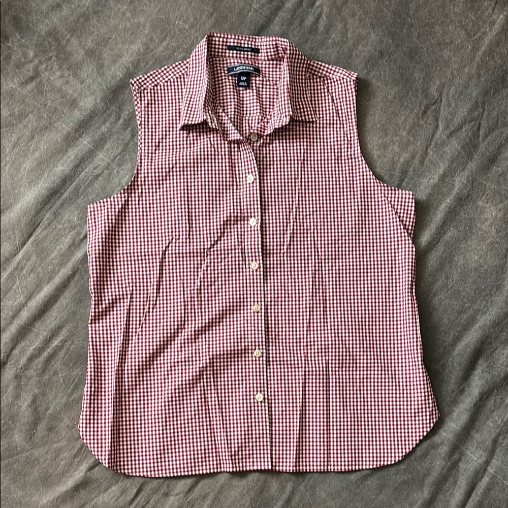 Red gingham checked sleeveless top Land’s End 12P